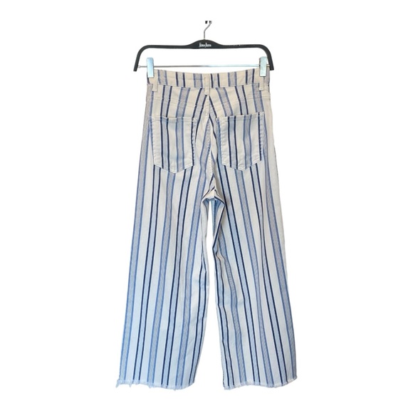 H&M Wide Leg High waist Frayed Ankle Jeans in Blue White Stripe Size 6/Small - Picture 5 of 12